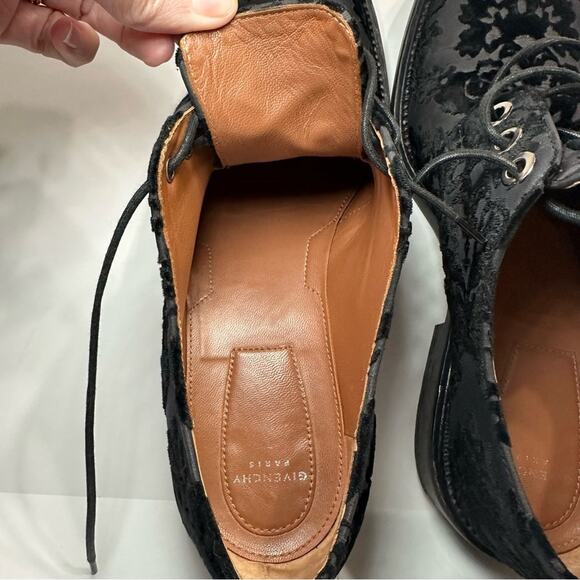 Givenchy Derby Oxford Flats Shoes Black IT 38 Lace Velvet Leather - Picture 6 of 14